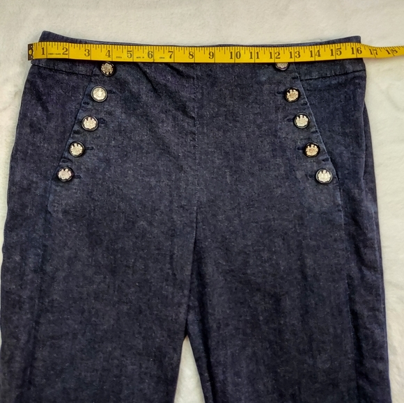 Per Se Carlisle Karen Stretch Blue Denim Jean Straight Leg Button Detail Size 8 - Picture 4 of 12